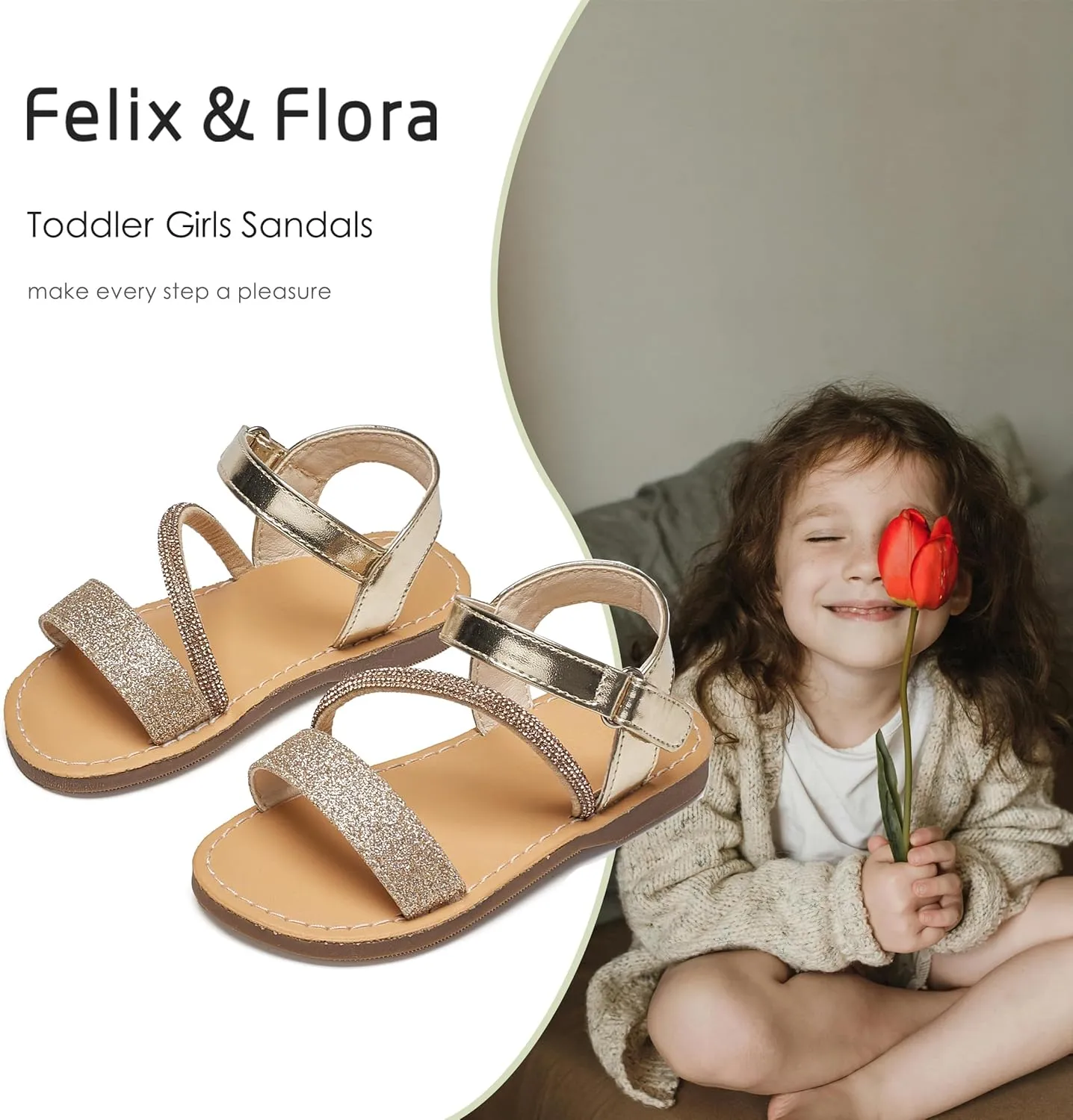 Felix & Flora Toddler Girl Sandals - Flower Girl Dress Shoes Open Toe Little Kid Summer Flats