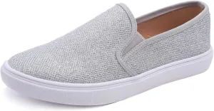 FEVERSOLE Women's Fashion Shiny Soft Slip On Sneaker Sparkle Casual Comfort Loafers