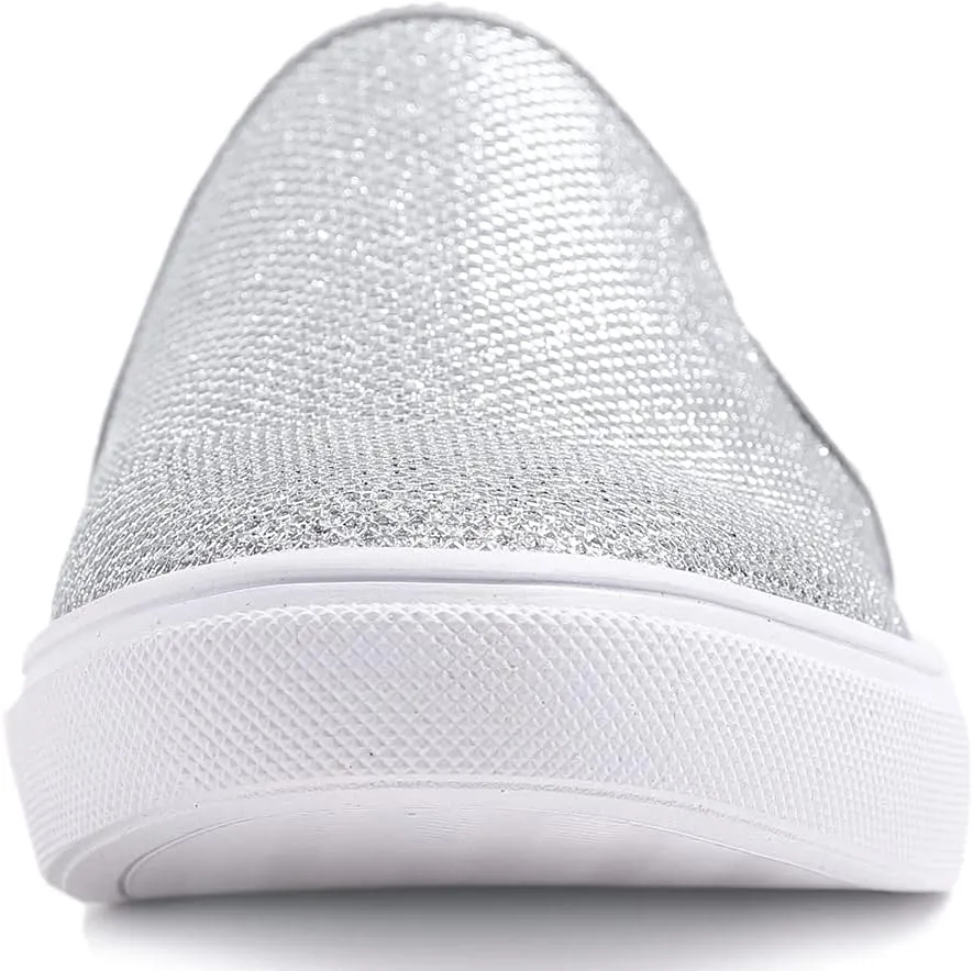 FEVERSOLE Women's Fashion Shiny Soft Slip On Sneaker Sparkle Casual Comfort Loafers