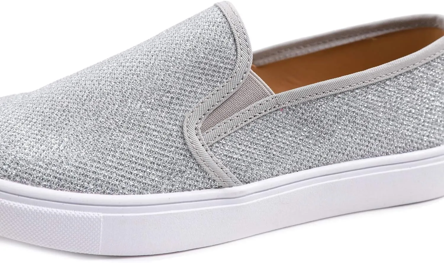 FEVERSOLE Women's Fashion Shiny Soft Slip On Sneaker Sparkle Casual Comfort Loafers