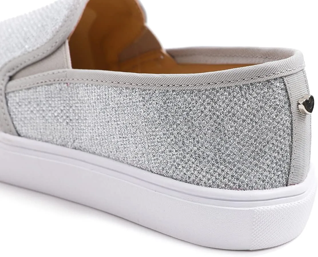 FEVERSOLE Women's Fashion Shiny Soft Slip On Sneaker Sparkle Casual Comfort Loafers