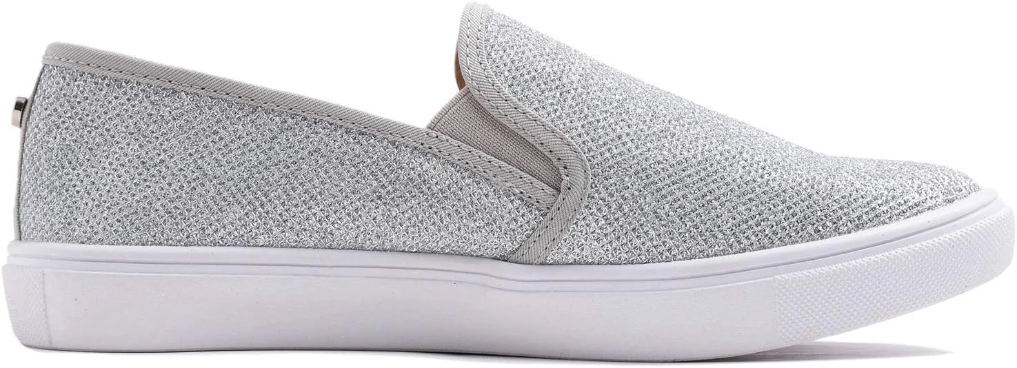 FEVERSOLE Women's Fashion Shiny Soft Slip On Sneaker Sparkle Casual Comfort Loafers