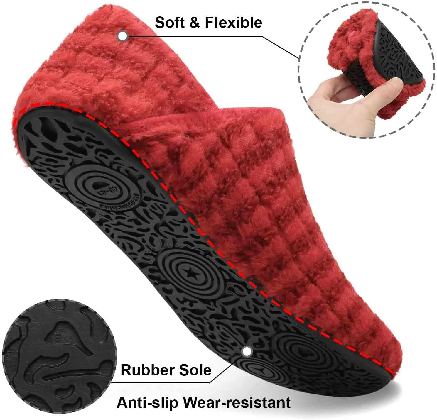 Fires Womens Mens Slippers with Rubber Sole Soft-Lightweight House Slipper Socks Around House Shoes Non Slip Indoor/Outdoor