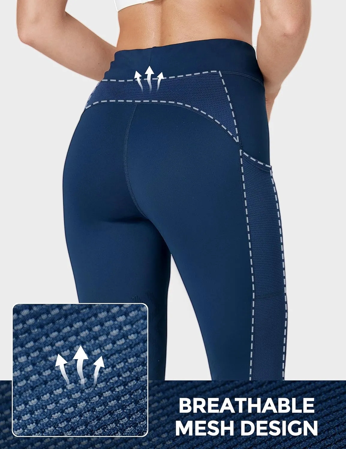 FitsT4 Sports Women's Horse Riding Pants Knee-Patch Riding Tights Ventilated Mesh Equestrian Breeches with Pockets