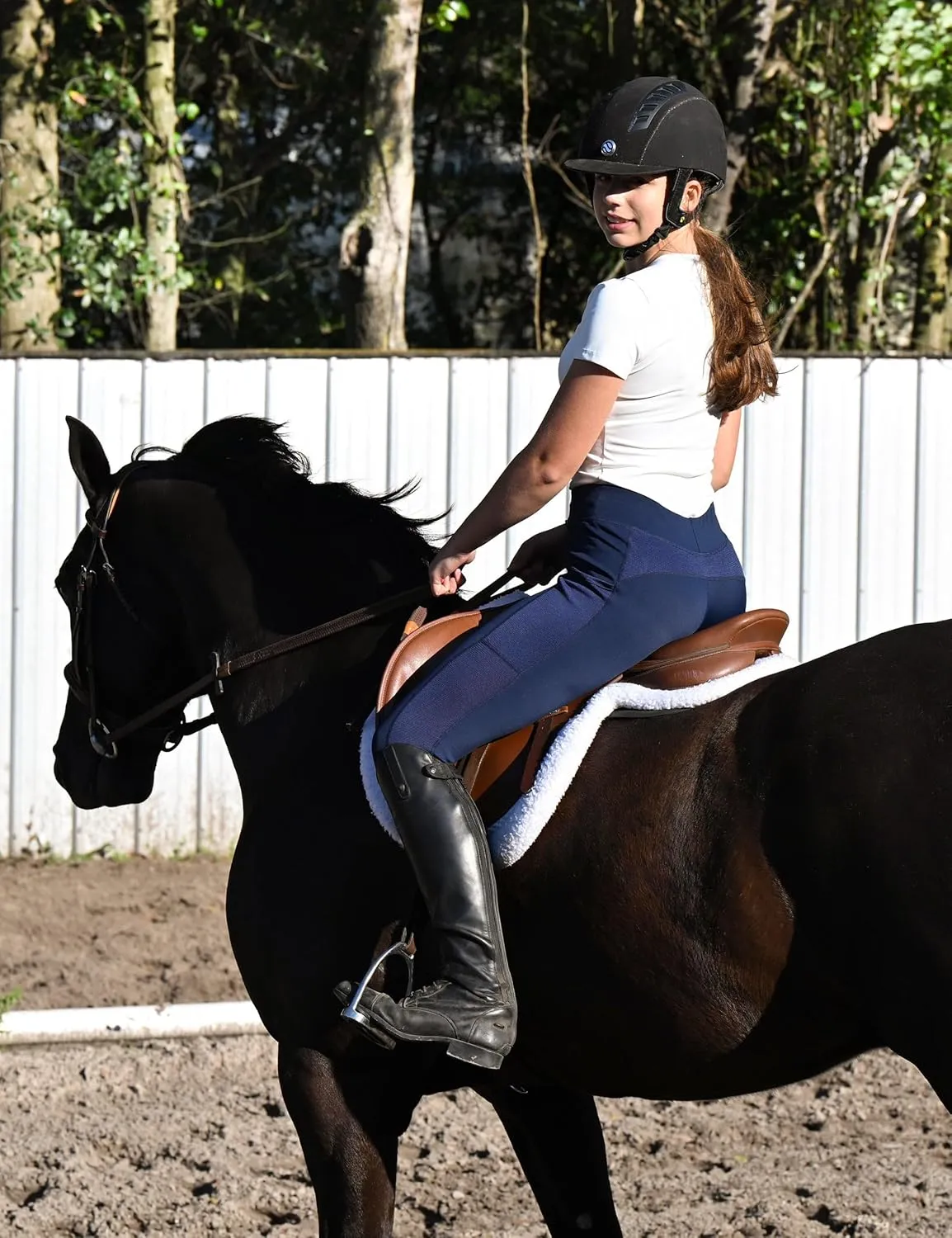 FitsT4 Sports Women's Horse Riding Pants Knee-Patch Riding Tights Ventilated Mesh Equestrian Breeches with Pockets