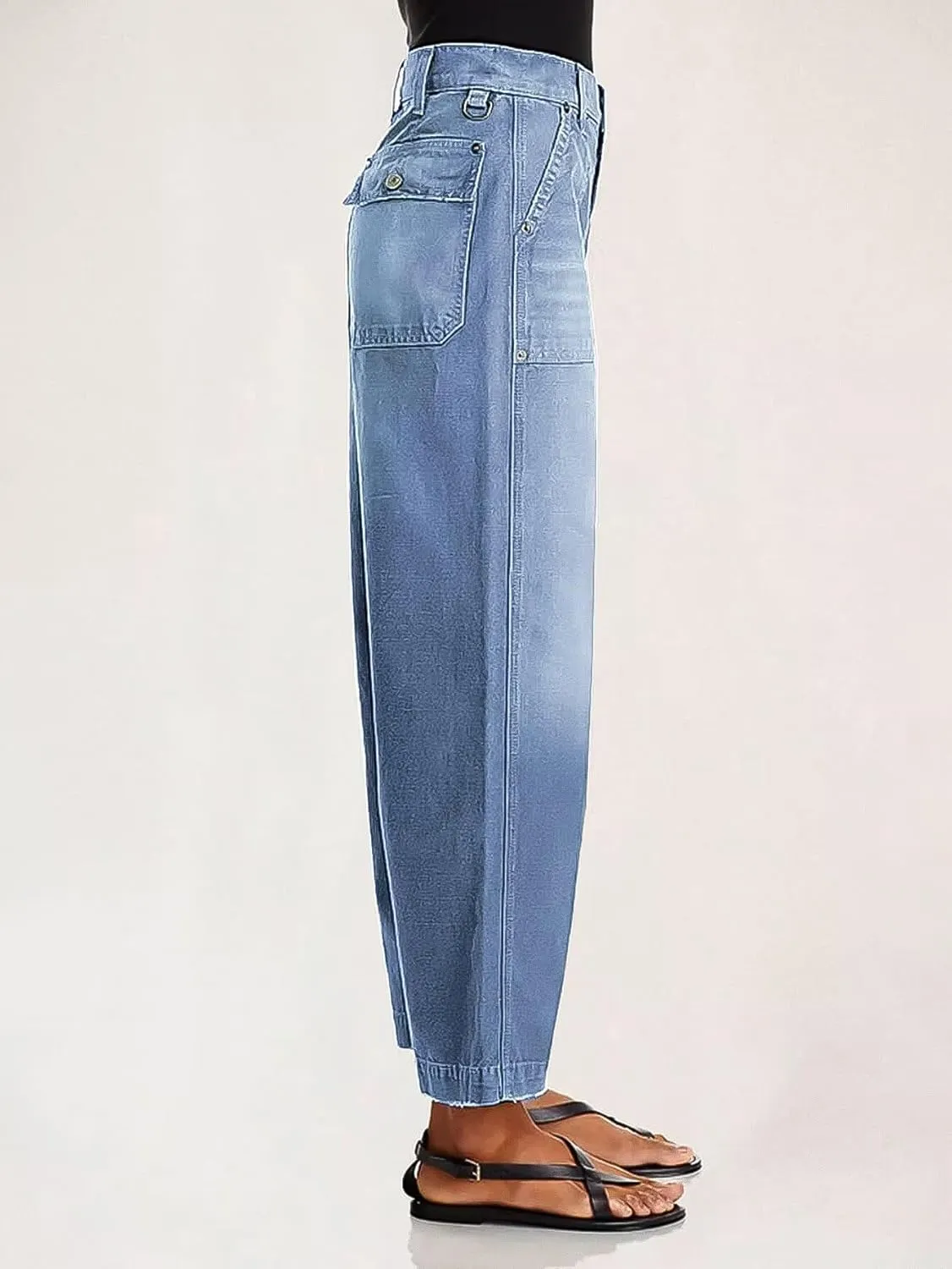 Flamingals Straight Wide Leg Jeans for Women Mid Waisted Casual Raw Hem Denim Capris Pants with Pockets
