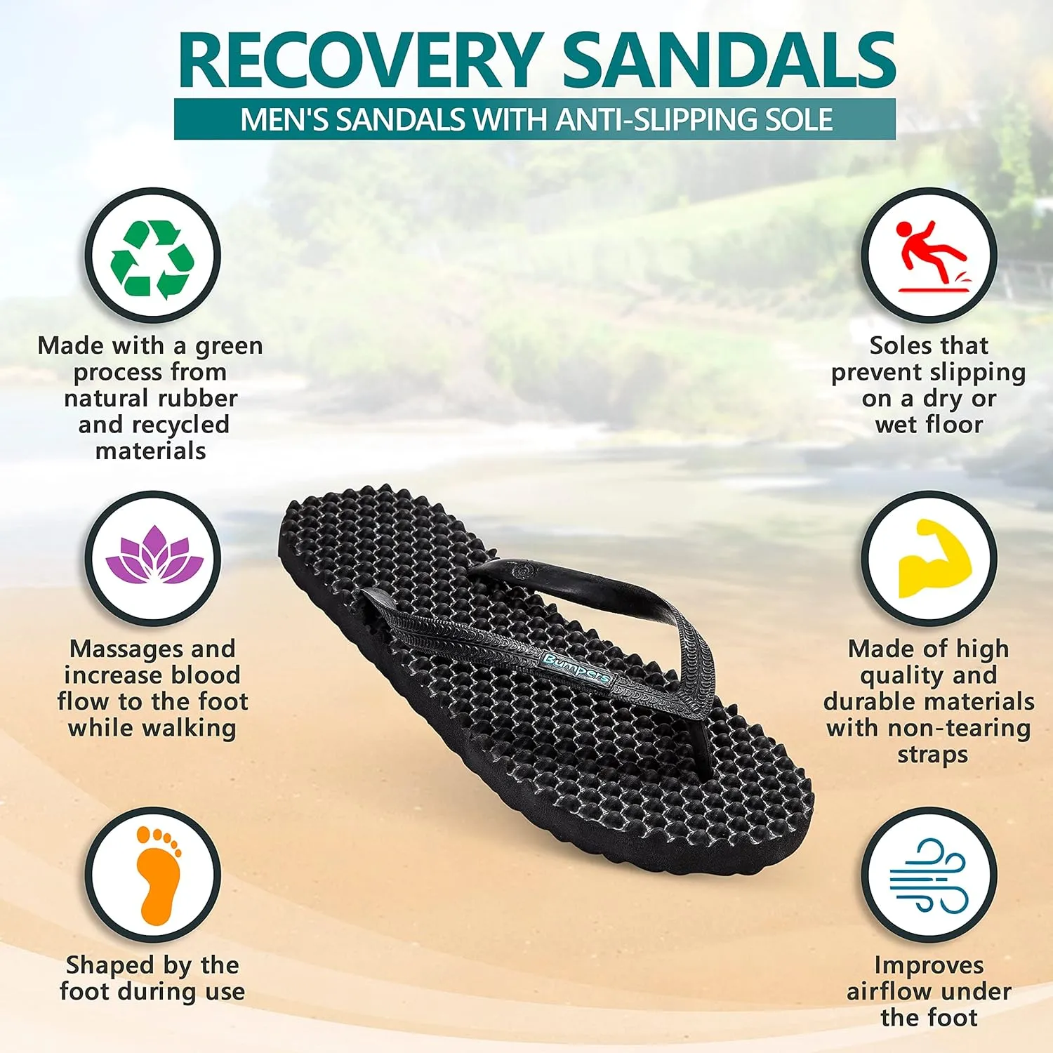 Flip Flops For Men - Beach & Shower Sandals For Mens, Comfortable Massage Acupressure Slippers, Indoor & Outdoor Footwear