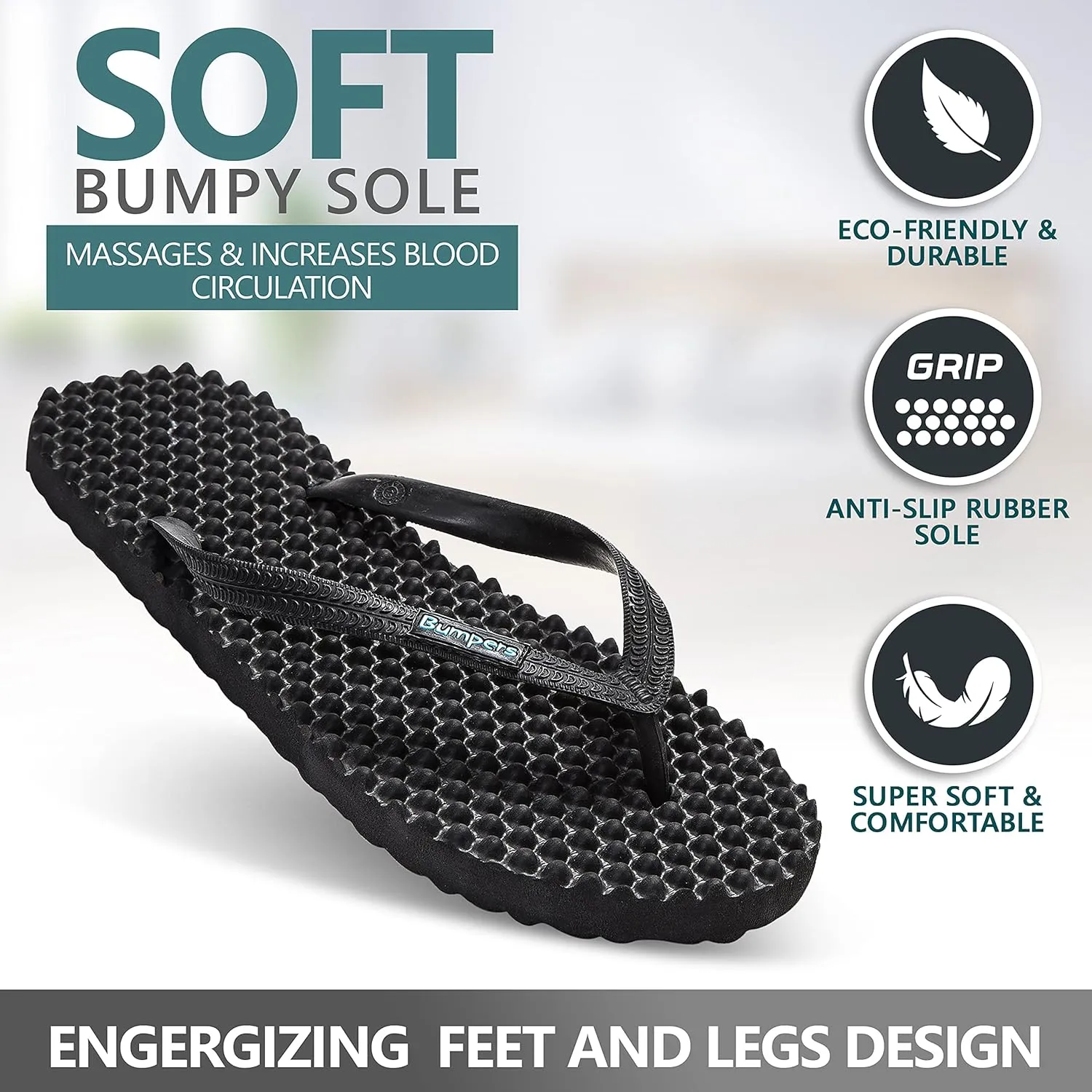 Flip Flops For Men - Beach & Shower Sandals For Mens, Comfortable Massage Acupressure Slippers, Indoor & Outdoor Footwear