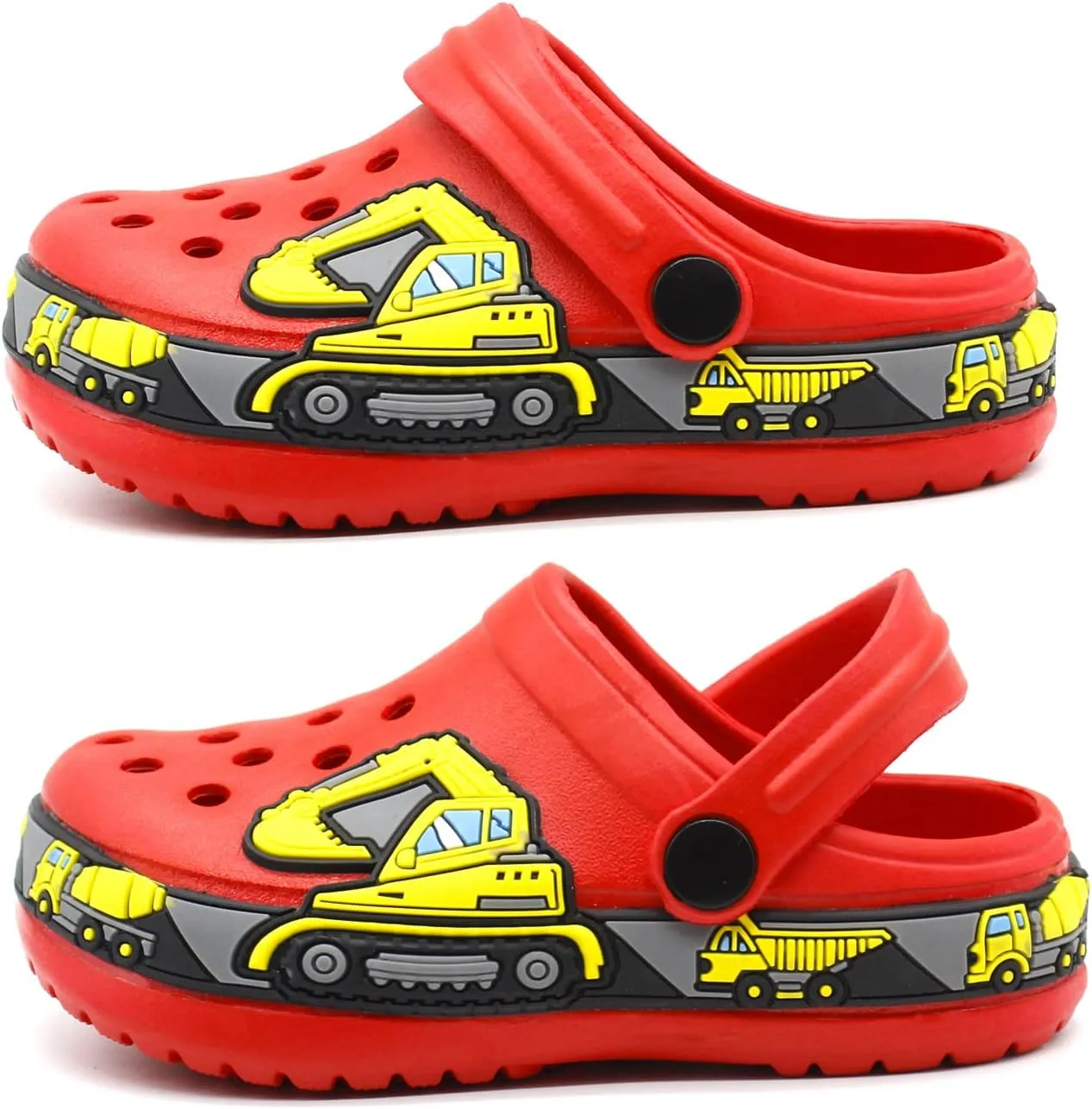 FolHaoth Toddlers Cute Cartoon Excavator Racecar Pattern Boys Girls Clogs Slip On Lightweight Breathable Kids Sandals Non Slip Indoor Outdoor Beach Pool Shower Slippers Shoes