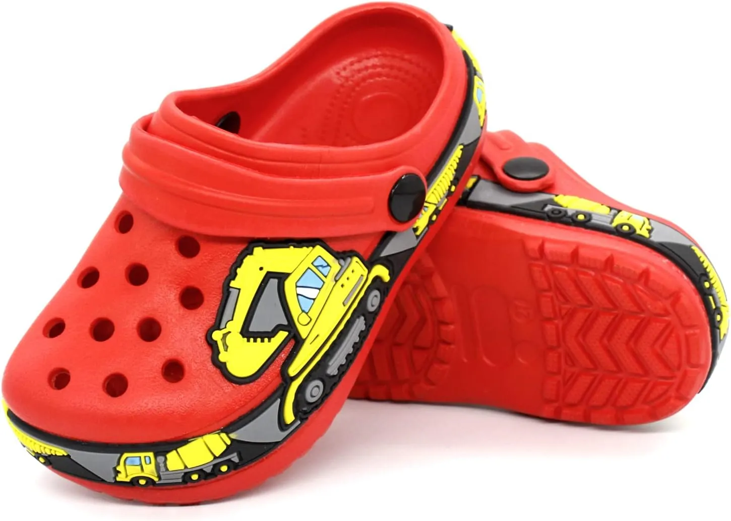FolHaoth Toddlers Cute Cartoon Excavator Racecar Pattern Boys Girls Clogs Slip On Lightweight Breathable Kids Sandals Non Slip Indoor Outdoor Beach Pool Shower Slippers Shoes