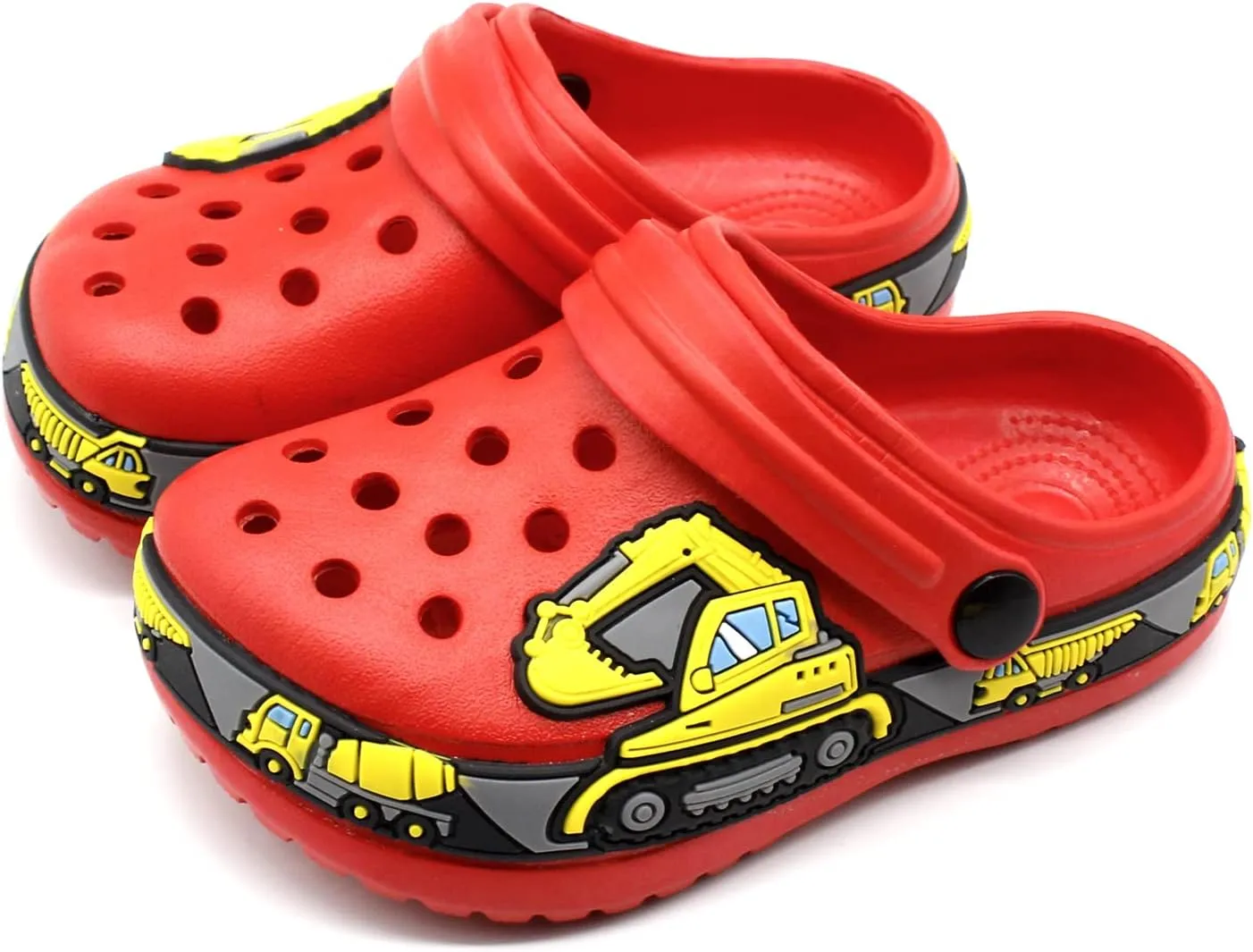 FolHaoth Toddlers Cute Cartoon Excavator Racecar Pattern Boys Girls Clogs Slip On Lightweight Breathable Kids Sandals Non Slip Indoor Outdoor Beach Pool Shower Slippers Shoes