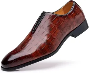 Formal Shoes Dress Oxford for Men Slip On Pointed Burnished Toe Stone Pattern Oxford Shoes Slip Resistant Low Top Block Heel Anti-Slip Non Slip