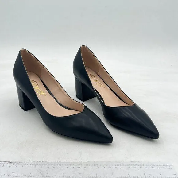 FOWT Black Loafer Pointed Toe Pump Chunky Heels Comfortable Slip On Loafers
