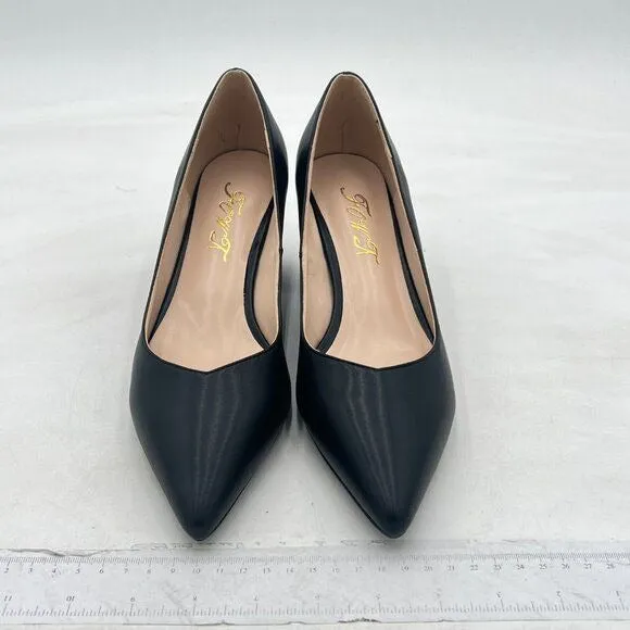 FOWT Black Loafer Pointed Toe Pump Chunky Heels Comfortable Slip On Loafers
