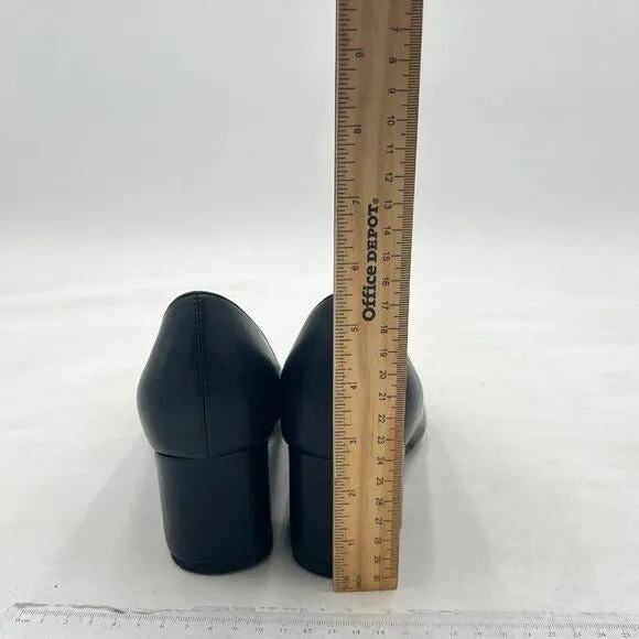 FOWT Black Loafer Pointed Toe Pump Chunky Heels Comfortable Slip On Loafers