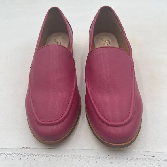 FOWT Fuchsia Wide Width Loafer Shoes Slip On High Block Stripped Heel Loafer