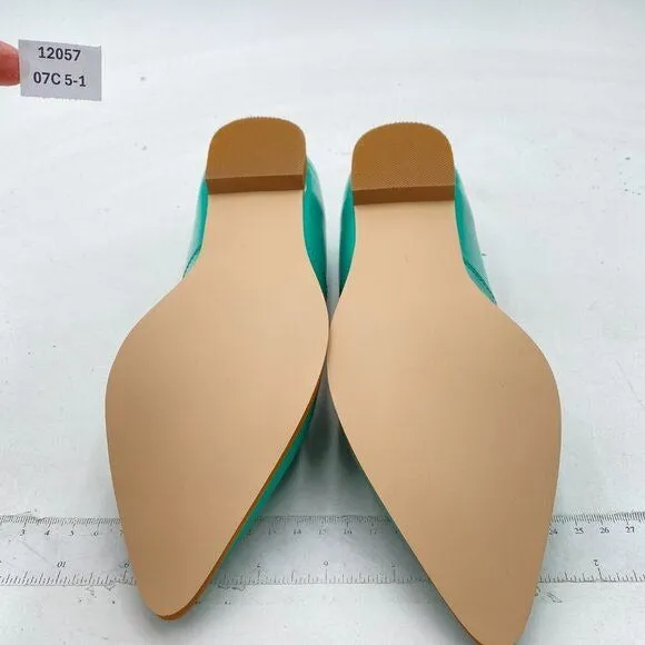 FOWT Turquoise Slip On Block Stripped Heel Pointed Toe Loafer Driving Shoes