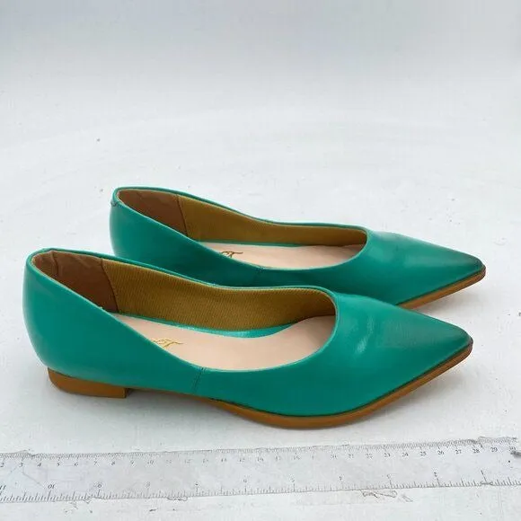 FOWT Turquoise Slip On Block Stripped Heel Pointed Toe Loafer Driving Shoes