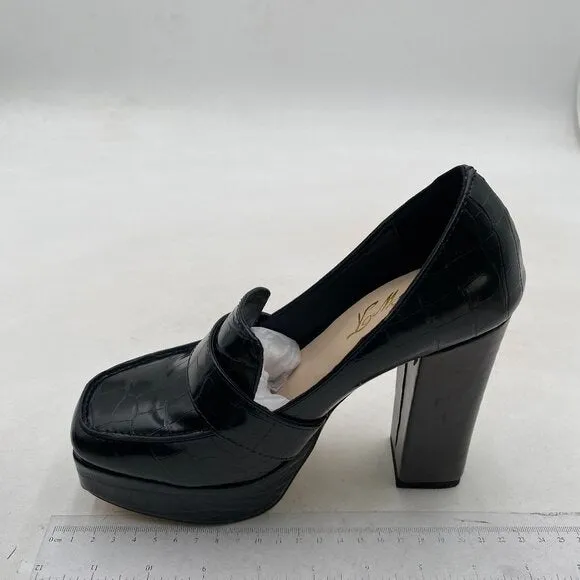 FOWT Women Chunky Heel Leather Loafer,Stylish Square Toe High Heel Loafers Black