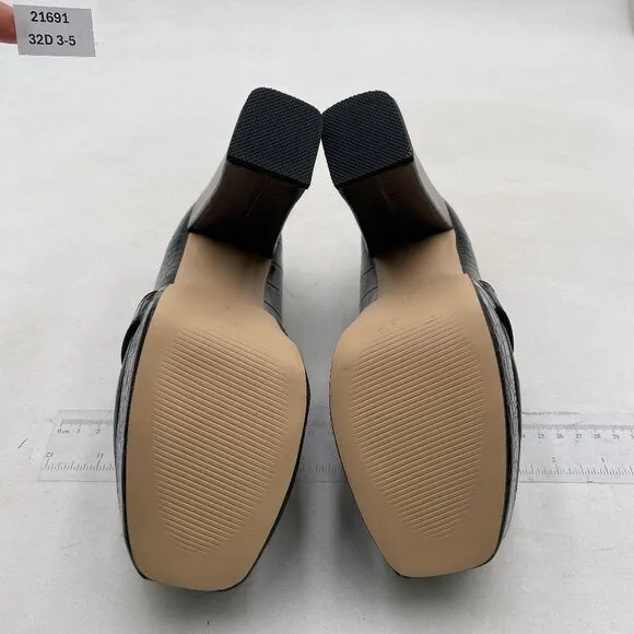 FOWT Women Chunky Heel Leather Loafer,Stylish Square Toe High Heel Loafers Black
