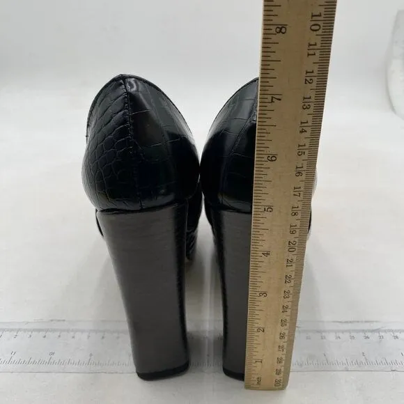 FOWT Women Chunky Heel Leather Loafer,Stylish Square Toe High Heel Loafers Black