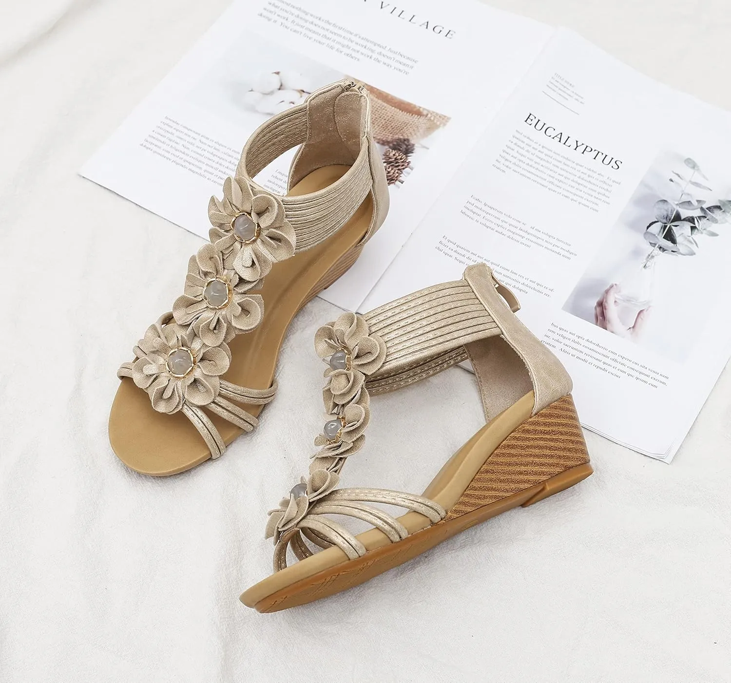 FRALOSHA Wedge Sandals for Women Open Toe Casual Summer Roman High Heel Breathable Beach Sandals