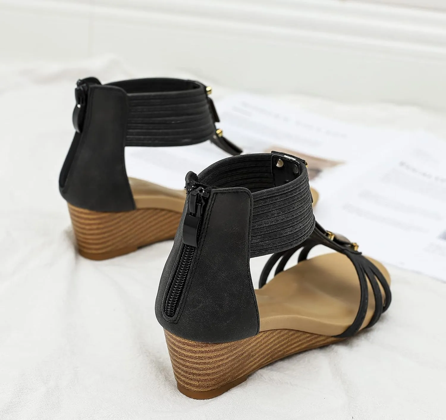 FRALOSHA Wedge Sandals for Women Open Toe Casual Summer Roman High Heel Breathable Beach Sandals