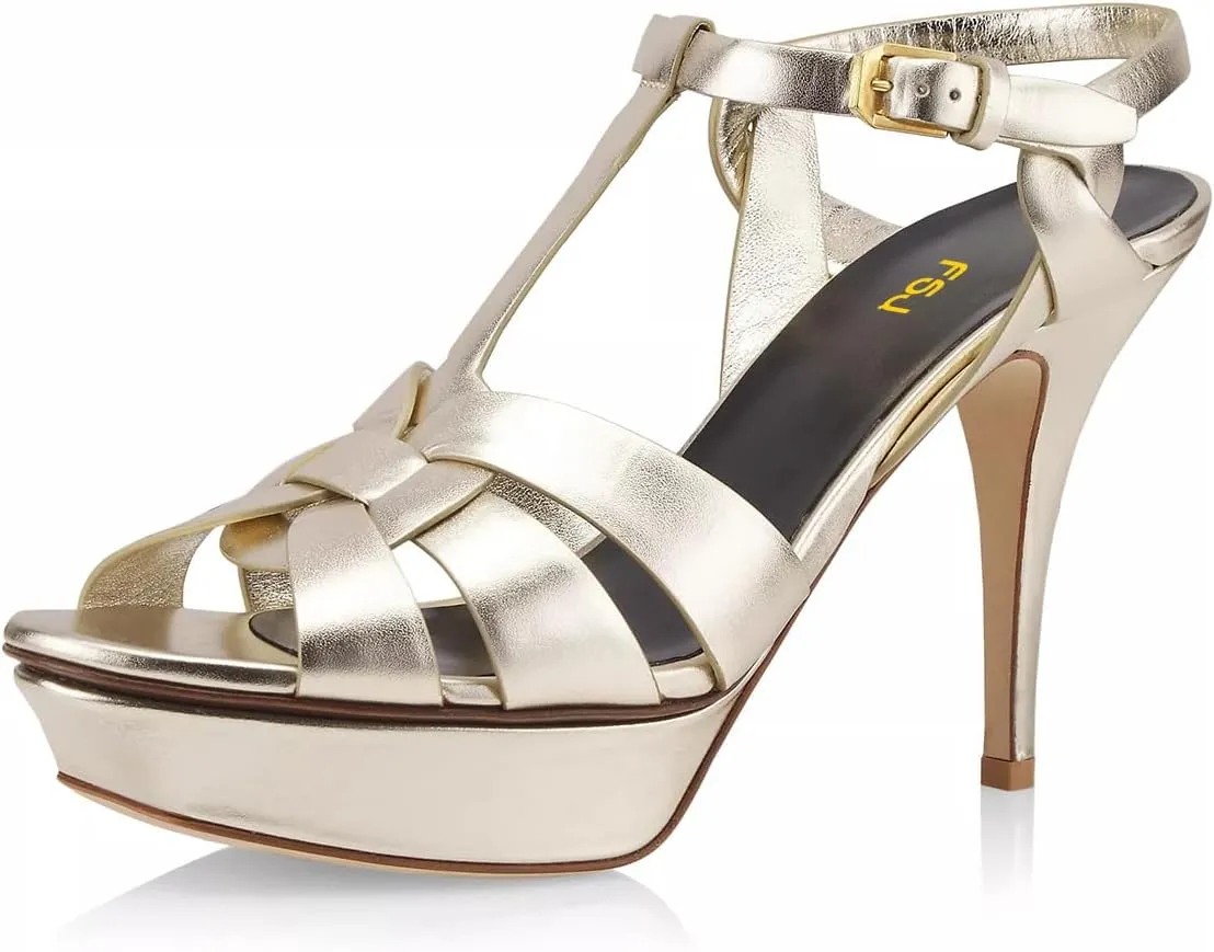 FSJ Women Comfort Platform Stiletto High Heel Ankle Strap Sandals Open Toe Sexy Strappy Slingback Wedding Party Shoes Size 4-16 US