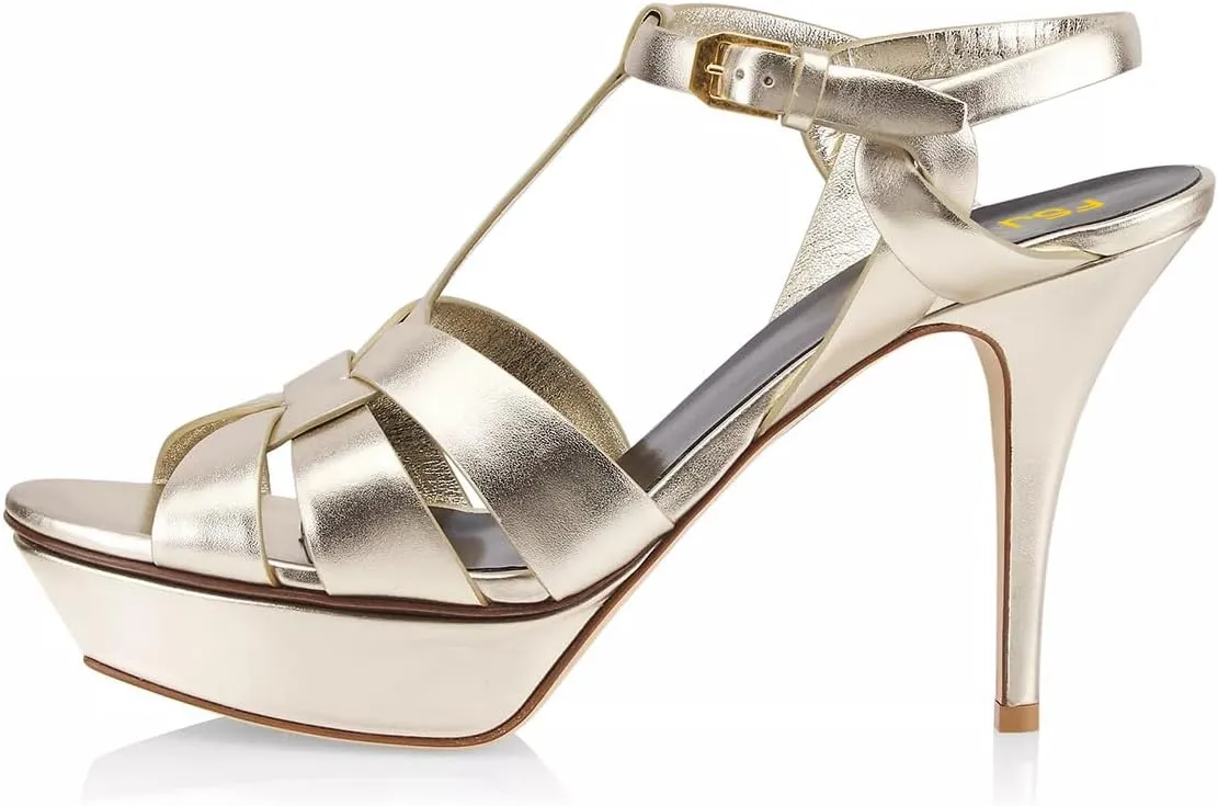 FSJ Women Comfort Platform Stiletto High Heel Ankle Strap Sandals Open Toe Sexy Strappy Slingback Wedding Party Shoes Size 4-16 US