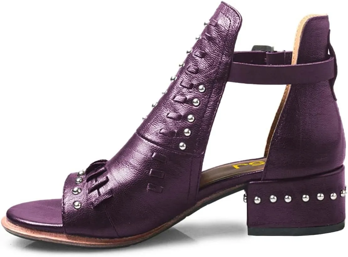 FSJ Women Peep Open Toe Boot Cut Out Buckle Ankle Bootie Comfortable Stacked Block Low Heeled Sandal Shoes Size 4-15 US