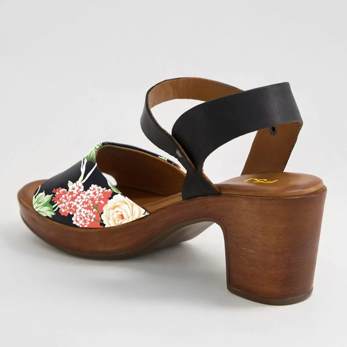 FSJ Women Platform Chunky Heel Sandals Wooden Block Heel Comfortable Open Toe Ankle Strap Wide Band Mid Heel Party Date Night Dance Shoes Size 4-16 US