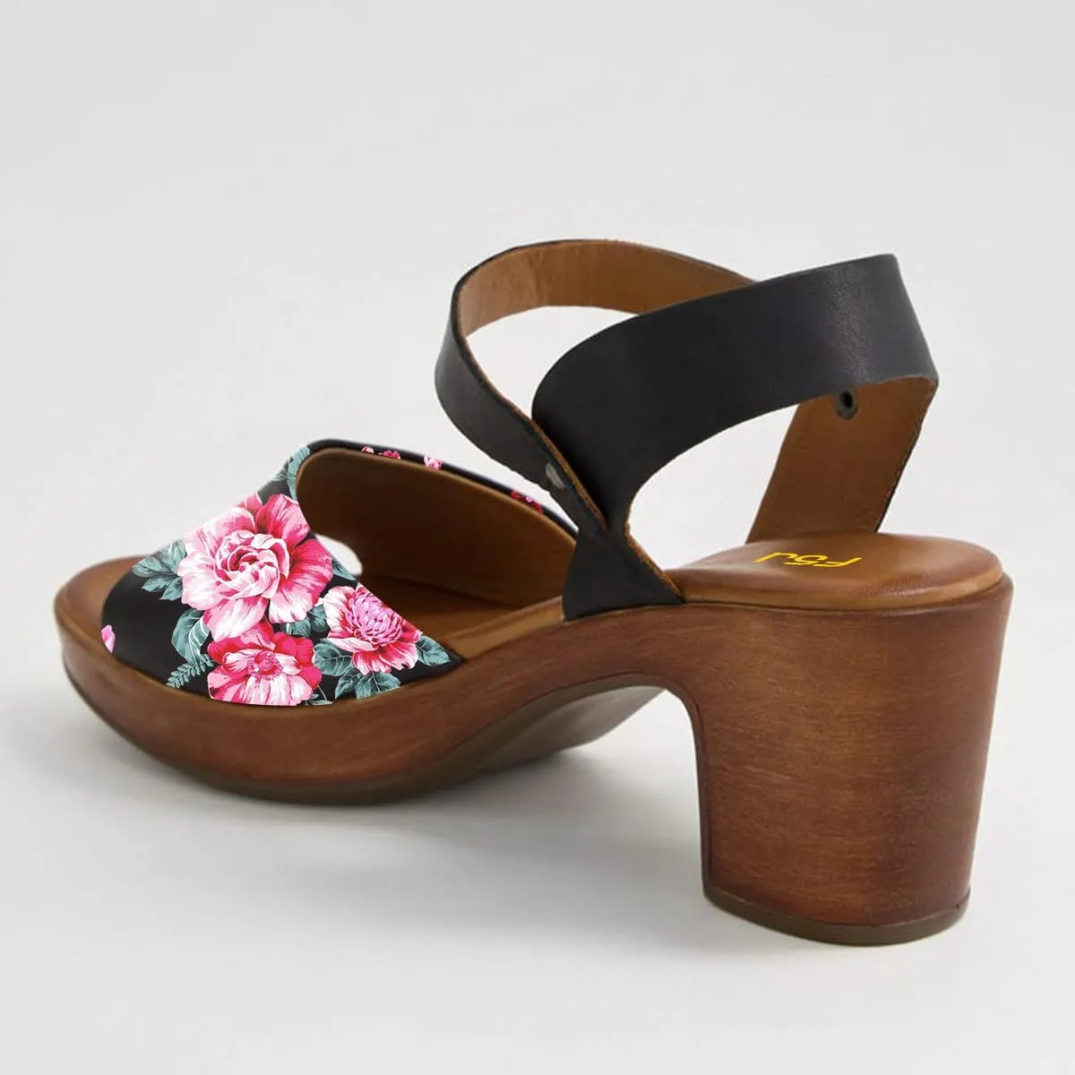 FSJ Women Platform Chunky Heel Sandals Wooden Block Heel Comfortable Open Toe Ankle Strap Wide Band Mid Heel Party Date Night Dance Shoes Size 4-16 US