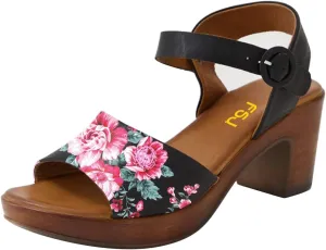 FSJ Women Platform Chunky Heel Sandals Wooden Block Heel Comfortable Open Toe Ankle Strap Wide Band Mid Heel Party Date Night Dance Shoes Size 4-16 US