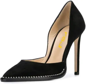 FSJ Women Sexy High Heels Slide Pumps Pointed Toe Studded Stiletto Party Evening Dress Shoes Size 4-15 US