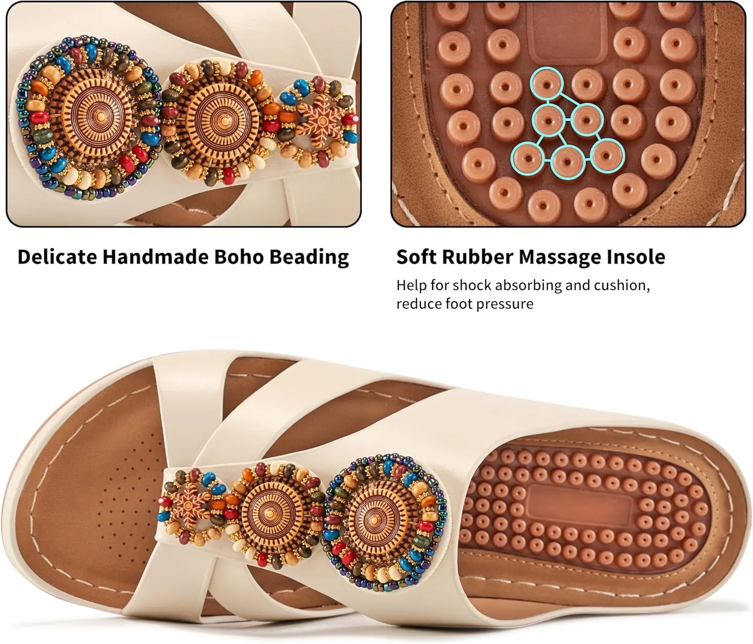 FUDYNMALC Womens Slides Orthopedic Sandals: Summer Dressy Wedge Shoes Handmade Bead Casual Walking Footwear with Comfortable Plantar Fasciitis Support