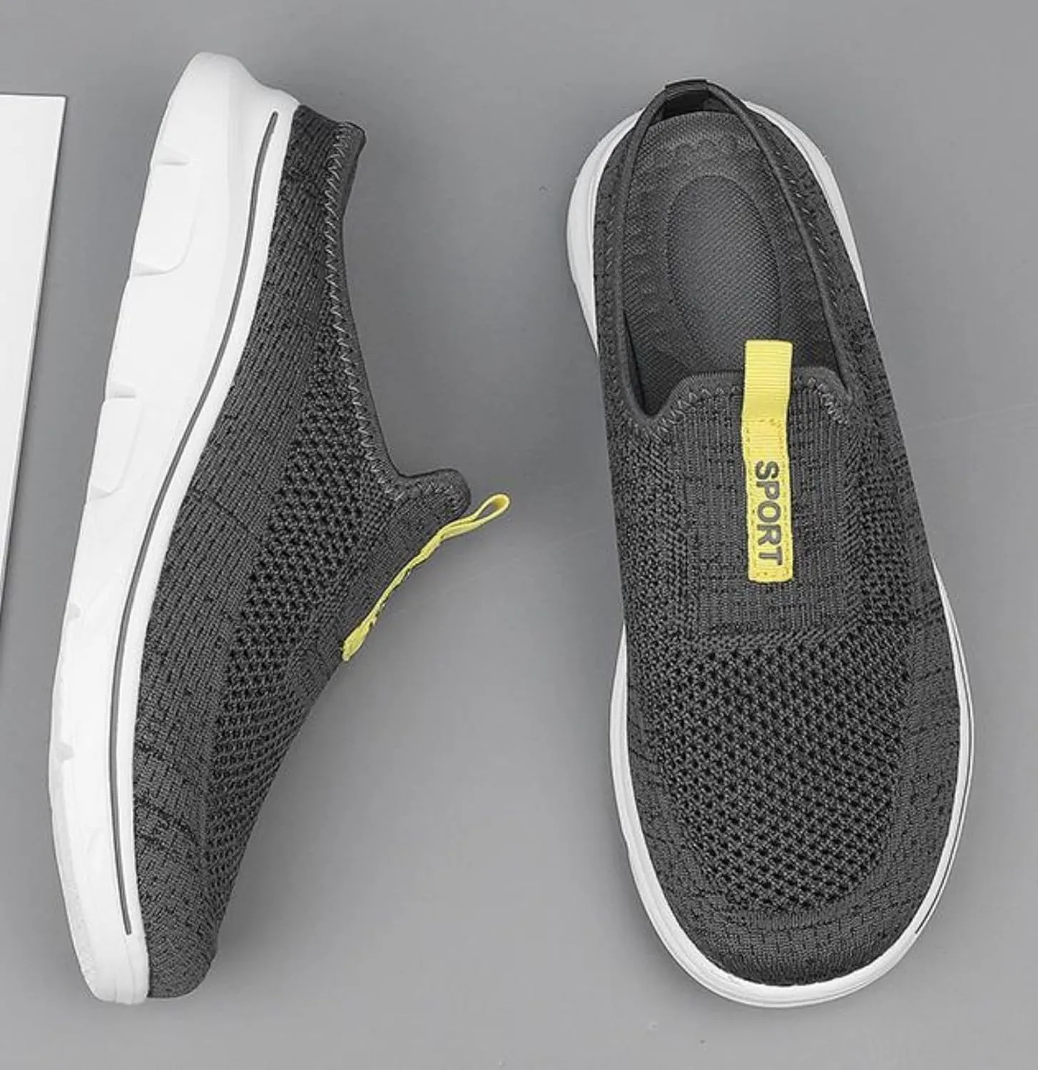 FUNCOS Men's Slip-On Slippers Lightweight Breathable Knit Mesh House Shoes Closed Toe Design for Indoor Comfort