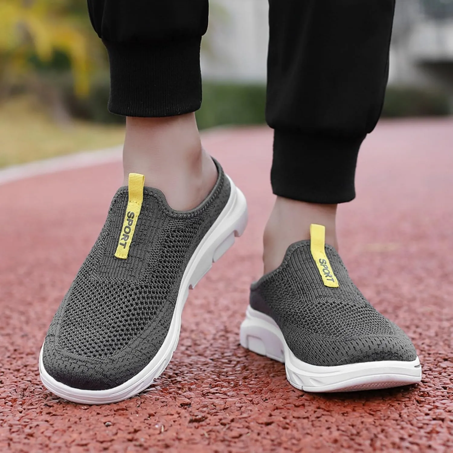 FUNCOS Men's Slip-On Slippers Lightweight Breathable Knit Mesh House Shoes Closed Toe Design for Indoor Comfort
