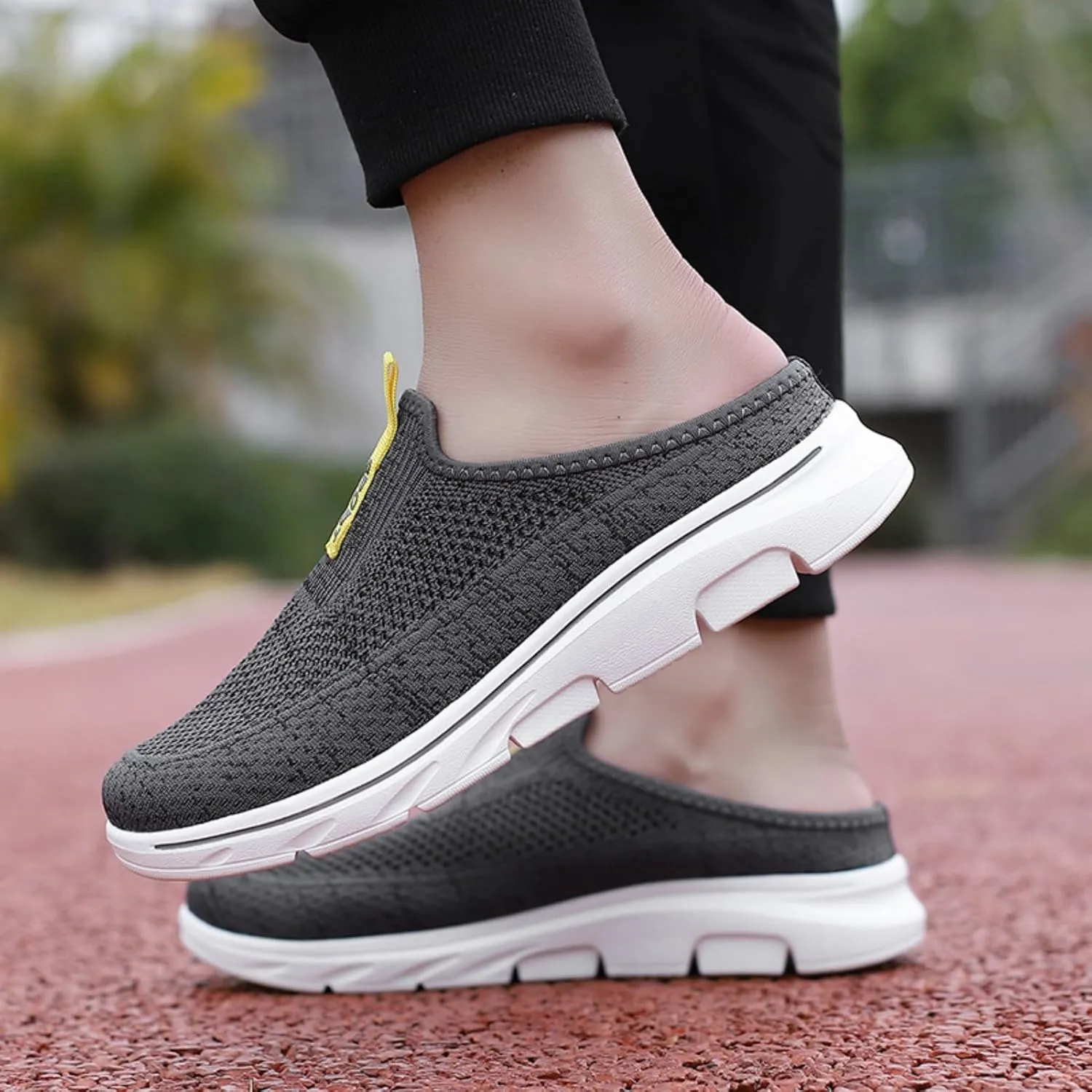 FUNCOS Men's Slip-On Slippers Lightweight Breathable Knit Mesh House Shoes Closed Toe Design for Indoor Comfort