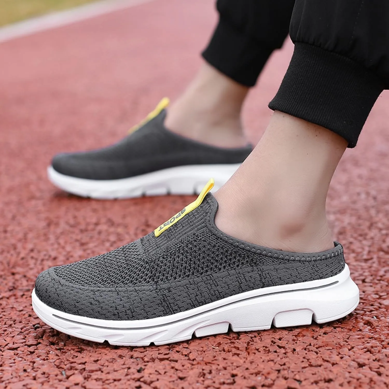 FUNCOS Men's Slip-On Slippers Lightweight Breathable Knit Mesh House Shoes Closed Toe Design for Indoor Comfort