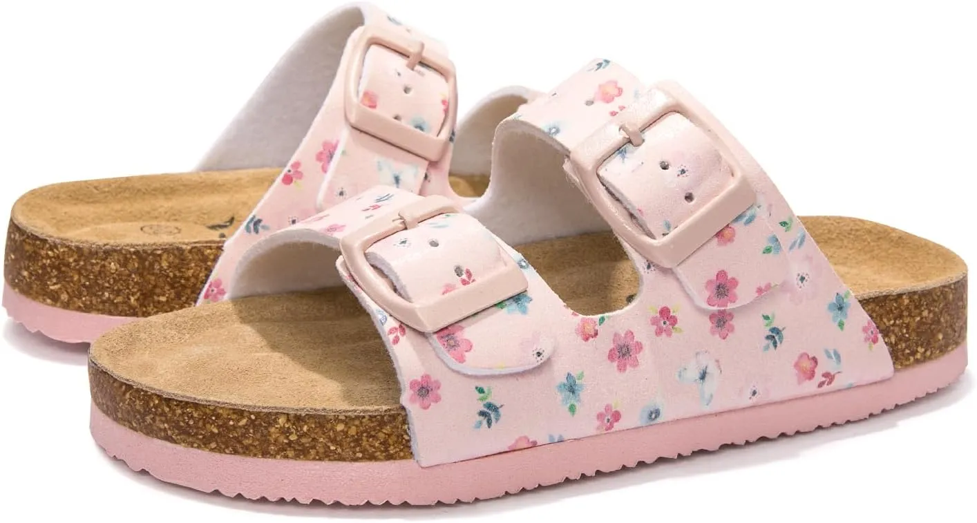 FUNKYMONKEY Unisex-Child Slide Sandals Adjustable Double Buckle with Soft Footbed Comfort Slides for Girls and Boys