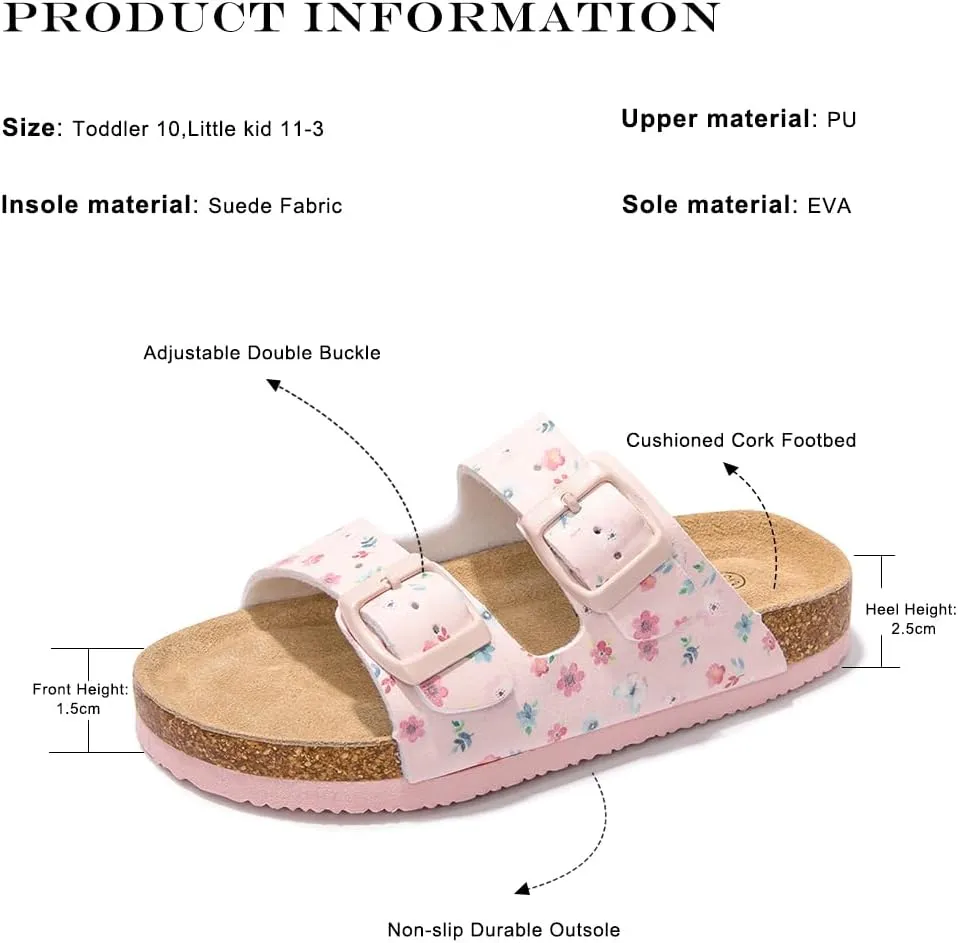 FUNKYMONKEY Unisex-Child Slide Sandals Adjustable Double Buckle with Soft Footbed Comfort Slides for Girls and Boys