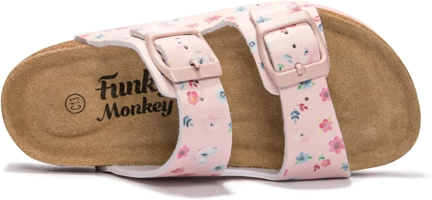 FUNKYMONKEY Unisex-Child Slide Sandals Adjustable Double Buckle with Soft Footbed Comfort Slides for Girls and Boys