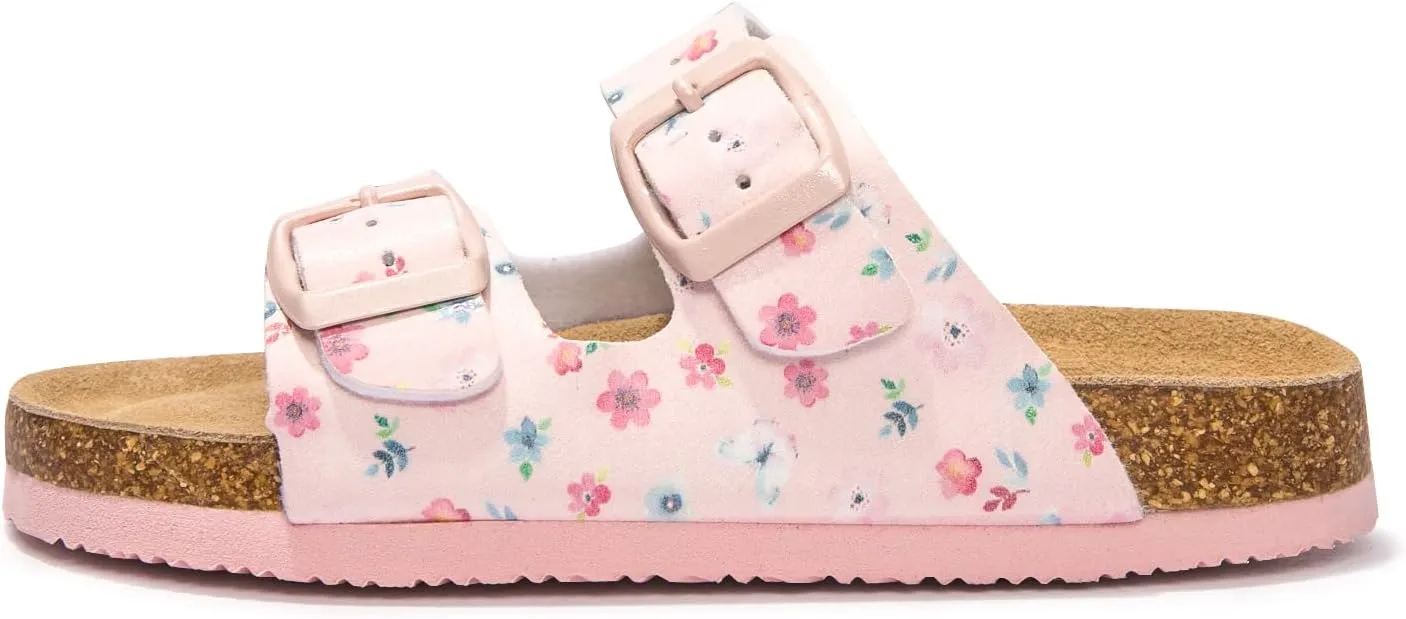 FUNKYMONKEY Unisex-Child Slide Sandals Adjustable Double Buckle with Soft Footbed Comfort Slides for Girls and Boys