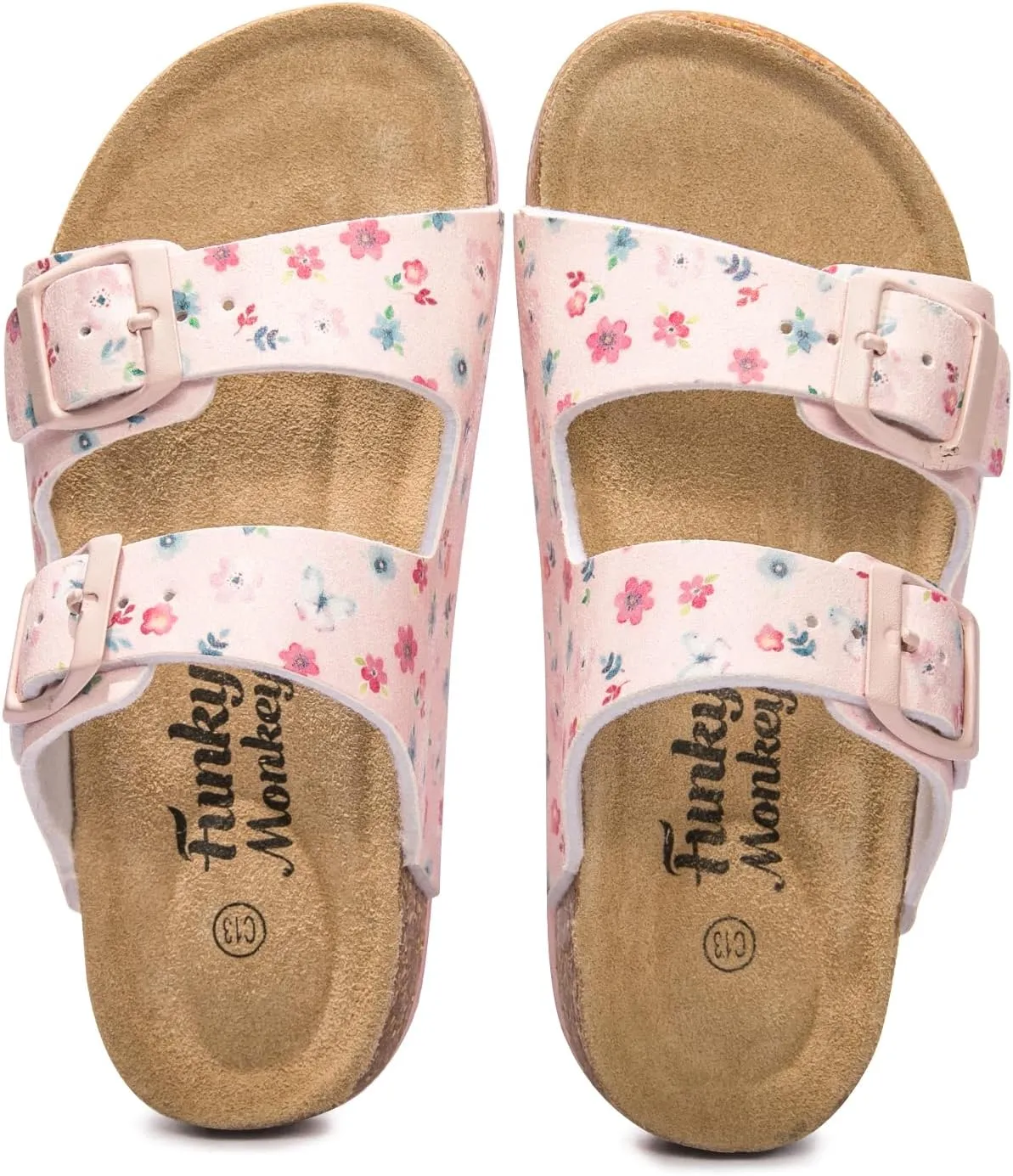FUNKYMONKEY Unisex-Child Slide Sandals Adjustable Double Buckle with Soft Footbed Comfort Slides for Girls and Boys