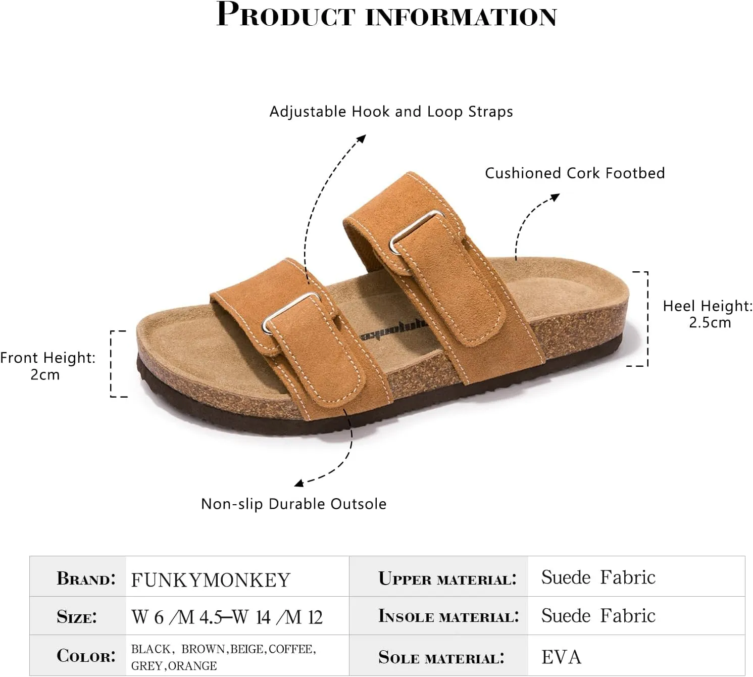FUNKYMONKEY Unisex Slide Sandals Adjustable Double Buckle with Soft Footbed Comfort Slides for Women and Men