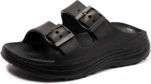 FUNKYMONKEY Women's Adjustable Double Buckle Slide with Arch Support Slip On Comfort Sandals