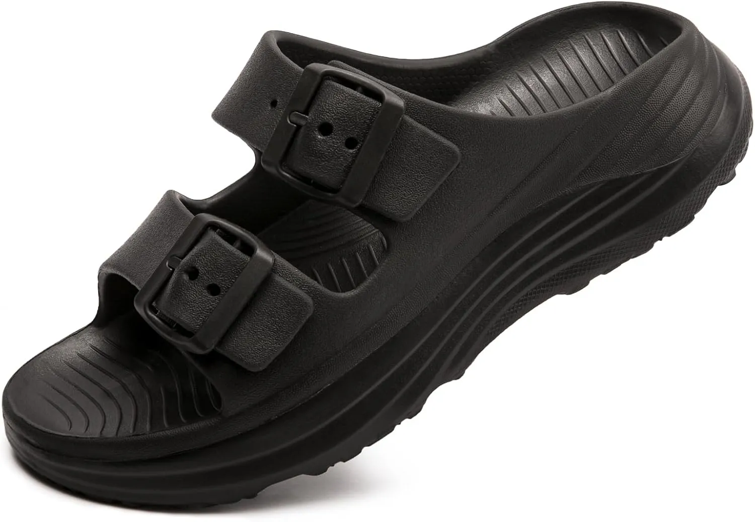 FUNKYMONKEY Women's Adjustable Double Buckle Slide with Arch Support Slip On Comfort Sandals