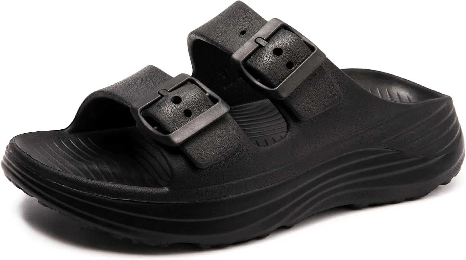 FUNKYMONKEY Women's Adjustable Double Buckle Slide with Arch Support Slip On Comfort Sandals
