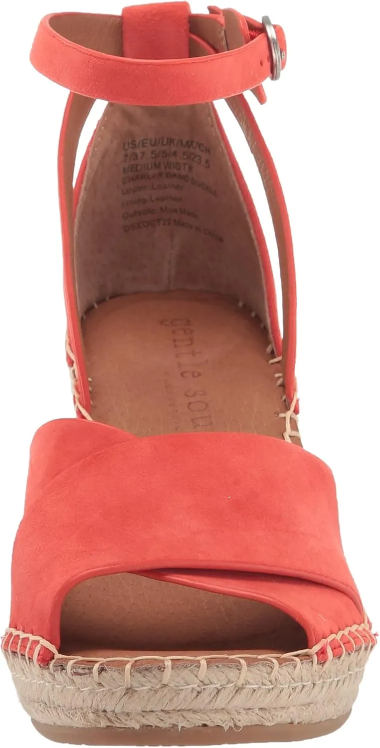 Gentle Souls by Kenneth Cole Women's Charli X Band Buckle Heeled Sandal Espadrille Wedge