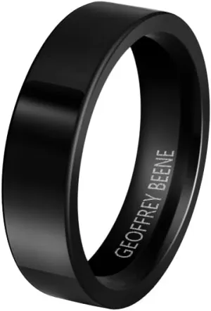 Geoffrey Beene Men Stainless Steel 7mm Polished Black Ring